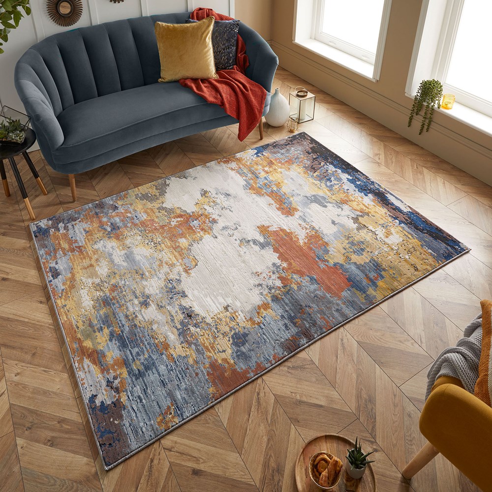 Astro Abstract Distressed Woven Rugs in Multi 530